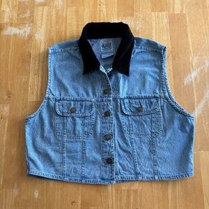 Denim Vest with Black Velvet Collar